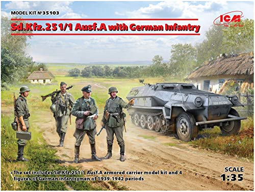 ICM 1/35 ドイツ陸軍 Sd.Kfz.251/1 Ausf.A 装甲兵員輸送車 w/ドイツ歩兵 プ(中古品)