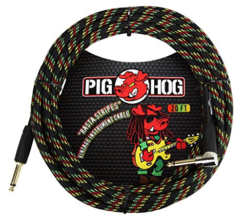 Pig Hog PCH20RAR 1/4 Straight to 1/4 Right-Angle Rasta Stripes Instrum(未使用品)