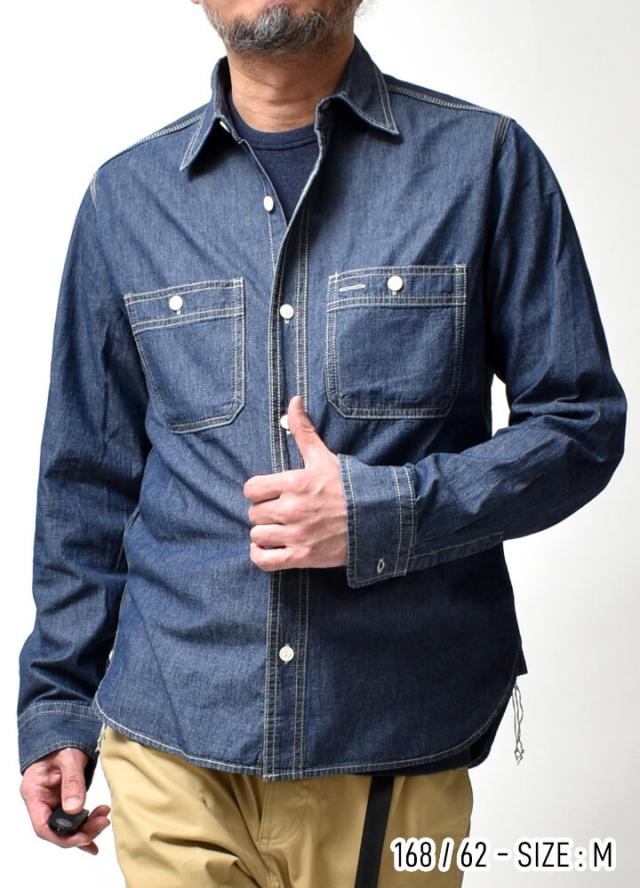 シャンブレー ワークシャツ メンズ 長袖 | M~2XL 全3色 デニムシャツ