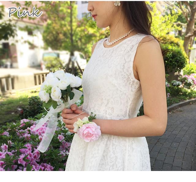 メール便送料無料 ブレスレットリストブーケ花嫁花フラワー造花アートフラワーオーガンジーリボンパーティーウェディングウエディングの通販はau Pay マーケット Machree