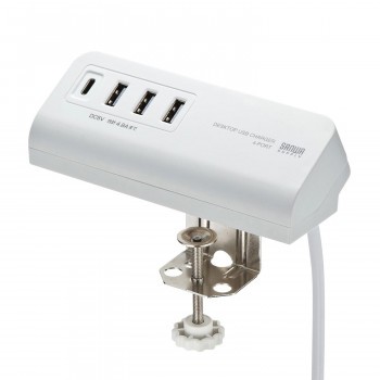 サンワサプライ クランプ式USB充電器 TypeC1ポート+USB3ポート ホワイト ACA-IP51W
