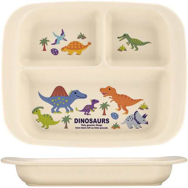 DINOSAURS 食べ物が手前に集まりすくいやすいランチ皿 - 食事