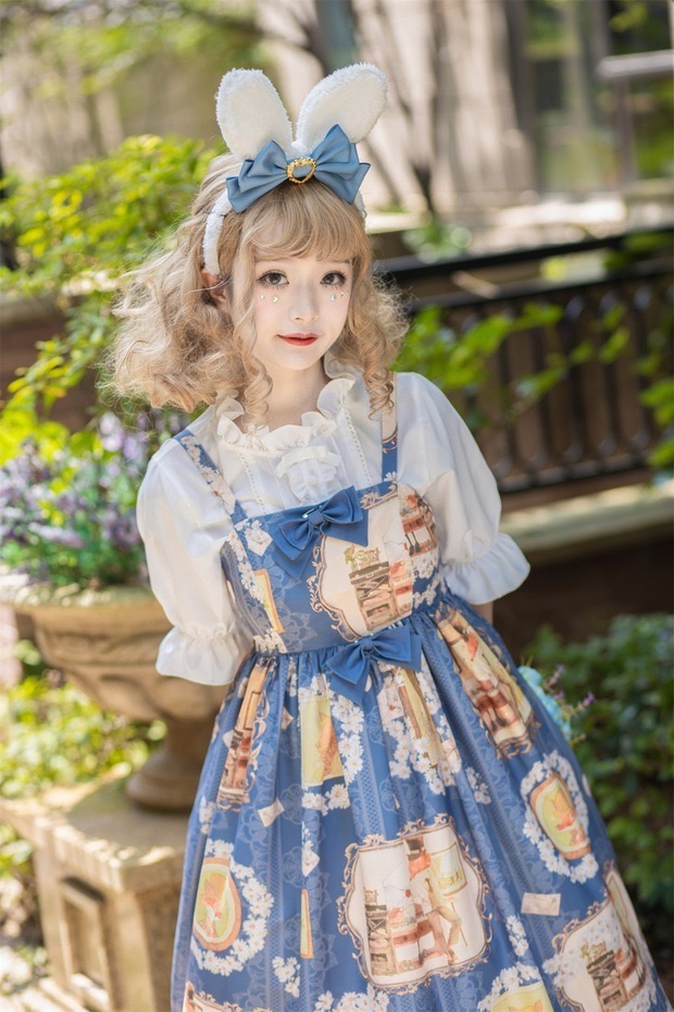 フォックスラブレタープリント ジャンパースカート ブルー ブラウス付きにもできます ロリータ かわいい レースの通販はau Pay マーケット お取り寄せドレスのアルトリアaupayマーケット店