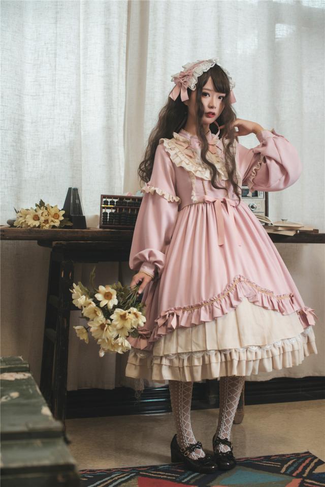 デイリークロスリボンロリータワンピース ピンク ヘッドドレスセットにもできます 長袖 ひざ丈 シンプル ハイウエストの通販はau Pay マーケット お取り寄せドレスのアルトリアaupayマーケット店