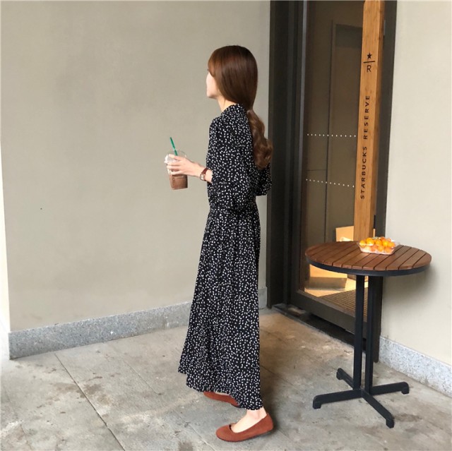 新作 シャツワンピース ロング丈 スタンドカラー Aライン フレア ガーリー 春 長袖 バルーンスリーブ ドット レトロの通販はau Pay マーケット お取り寄せドレスのアルトリアaupayマーケット店