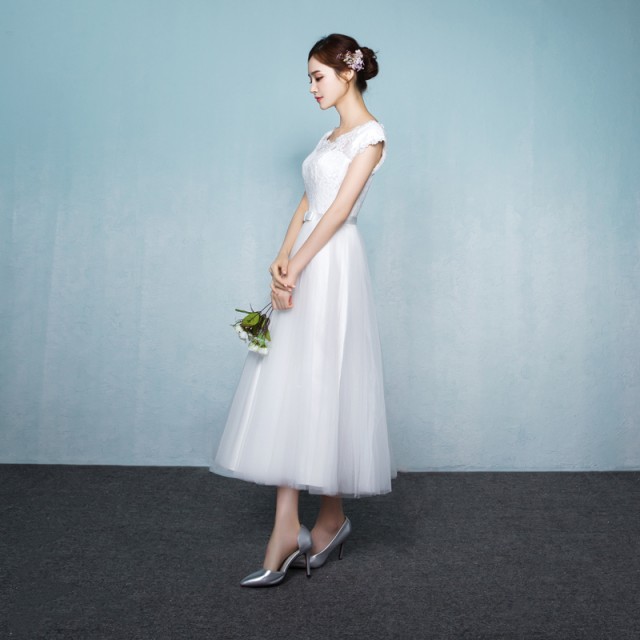 レースイブニングドレス ホワイト ミモレ丈ドレス ウェディングドレス 結婚式 白ワンピース の通販はau Pay マーケット お取り寄せドレスのアルトリアaupayマーケット店