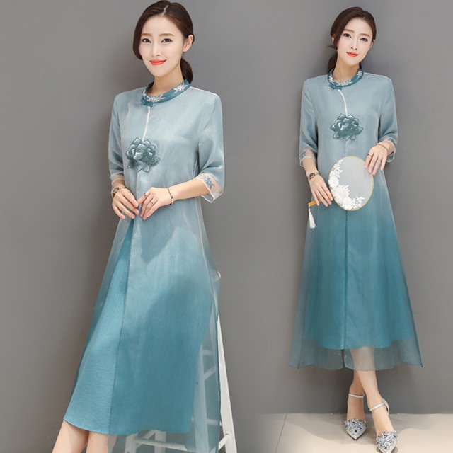 チャイナ風ハイネックロングワンピース ブルー 春夏 食事会 フォーマル イベント の通販はau Pay マーケット お取り寄せドレスのアルトリアaupayマーケット店