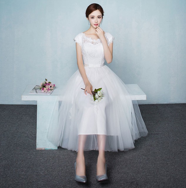 ウェディングドレス ミモレ丈 レース 結婚式 白ワンピース 二次会 花嫁 編み上げタイプ 忘会 エンパイア 花 の通販はau Pay マーケット お取り寄せドレスのアルトリアaupayマーケット店