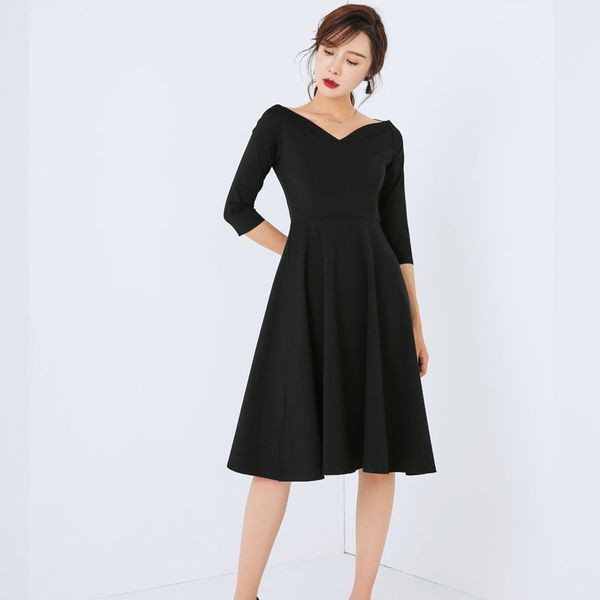 ｖネック 大人 シンプル ひざ丈 フレアワンピース 七分袖 フォーマル ハイウエスト 春 きちんと きれいめ の通販はau Pay マーケット お取り寄せドレスのアルトリアaupayマーケット店