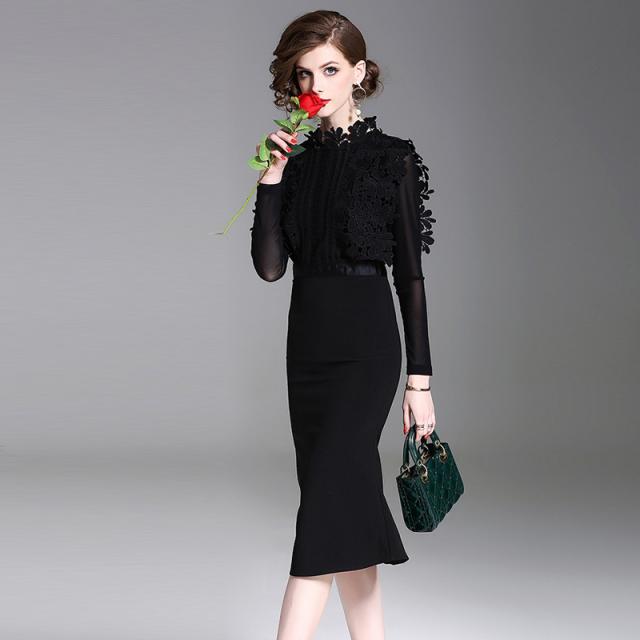 人気のファッショントレンド ぜいたく黒 レース ワンピース タイト