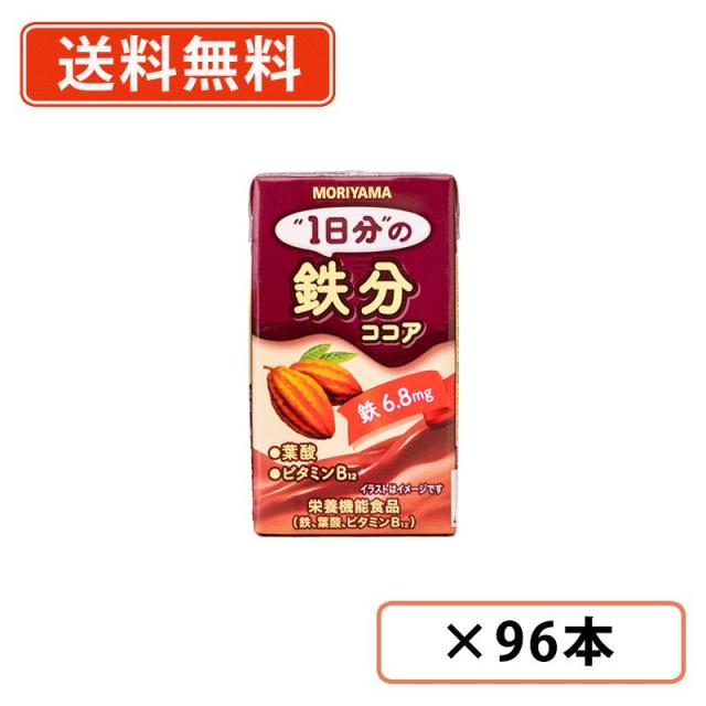 守山乳業 1日分の鉄分ココア 125ml×96本（24本入×4ケース）　鉄　葉酸　ビタミン12　送料無料(一部地域を除く)