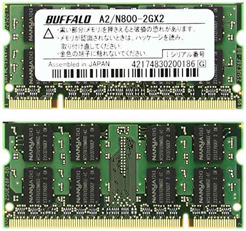 BUFFALO PC2-6400 800MHz対応 200Pin用 DDR2 S.ODIMM 2枚組 for Mac 2GB A2(中古品)