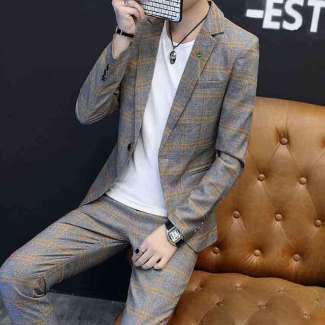 2ピーススーツ メンズ カジュアルスーツ テーラードジャケット チェック柄 ジャケット アウター お洒落 スリム スーツ セットの通販はau Pay マーケット ショップヨシダ