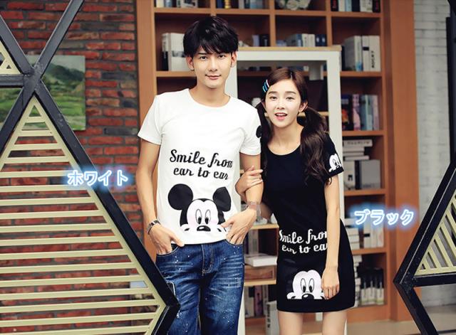 T Shirt Disney ディズニー ペアルック カップル Tシャツワンピース トップス ｔシャツ ミッキー柄 半袖 夏 夫婦 お揃いの通販はau Pay マーケット Rinrin Store