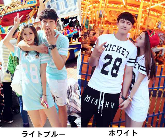 T Shirt Disney ディズニー ペアルック カップル Tシャツワンピース トップス ｔシャツ ミッキー柄 半袖 夏 夫婦 お揃いの通販はau Pay マーケット Rinrin Store