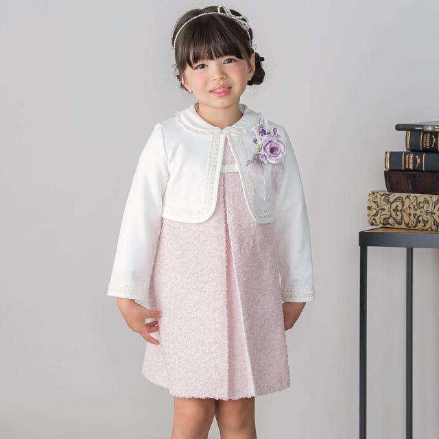 【入学 送料無料 2025春物 キッズ ジュニア 子供　女の子】 BeBe Petits Pois Vert（ベベプチポワヴェール）　ファンシーヤーンジャケット＋格子柄ジャンパースカート セット