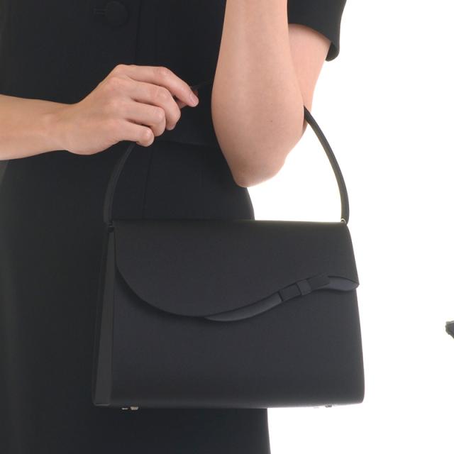 フォーマルバッグ 波リボン 日本製 はっ水 撥水 大きめ ブラック