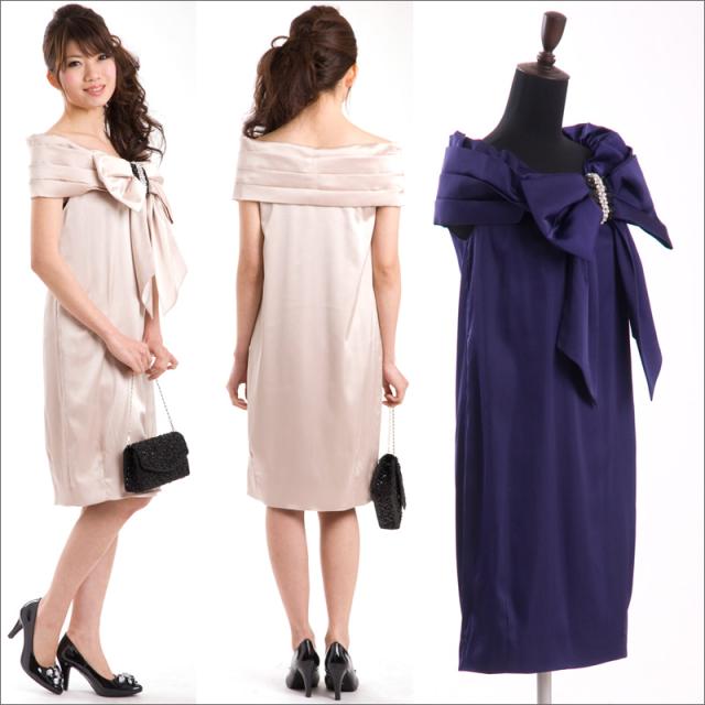 ビックリボンサテンパーティードレスAラインオフショルダー ビックリボンサテンパーティードレスAラインオフショルダー の通販はau