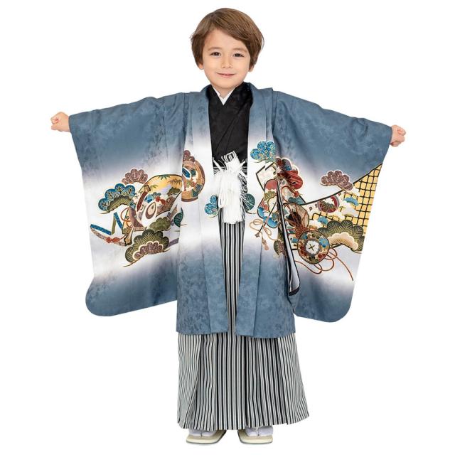 【新品未使用】七五三　5歳　男児着物　フルセット 草履付き　お参り KYOETSU 七五三 男 5歳 着物 【豪華12点フルセット】 鷹兜松