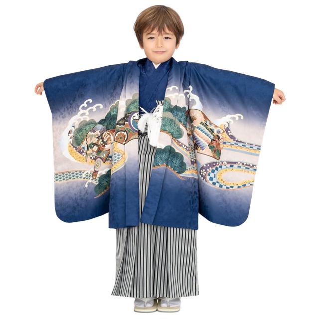 [レトロ]子供用 七五三着物フルセット5歳男の子 七五三 着物 男の子 5歳 七五三 レトロ 着物 男の子 5歳 【青紺