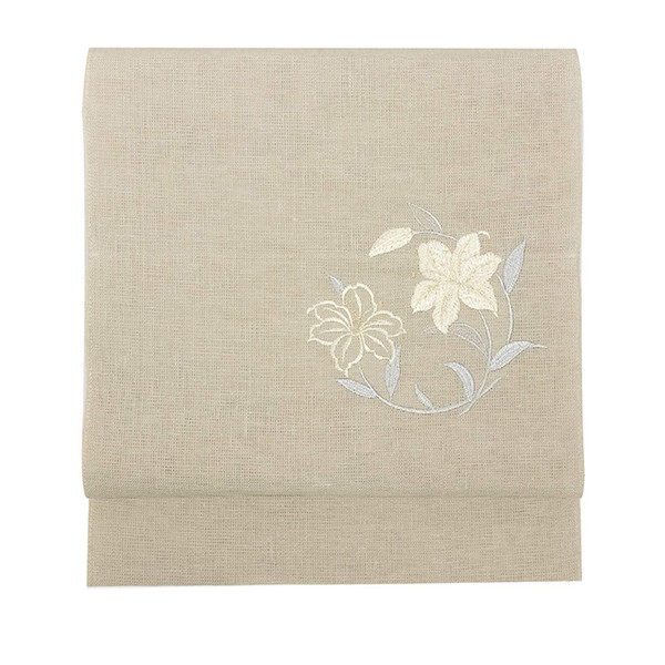 日本製 名古屋帯 麻 刺繍入り) お仕立て上がり洗える名古屋帯