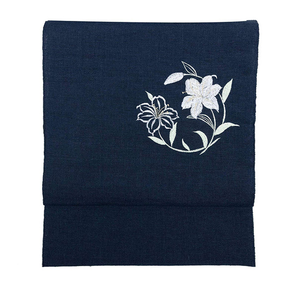 日本製 名古屋帯 麻 刺繍入り) お仕立て上がり洗える名古屋帯