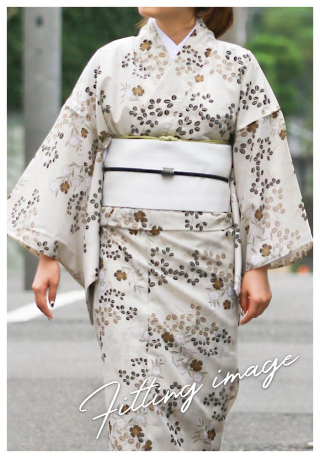 博多織　紗献上　夏帯　献上柄　ワンタッチ　作り帯　マジックテープ　お太鼓　付け帯 本場筑前「博多織」紗夏帯 - 献上柄 華皿 (黒) 正絹 半幅帯 単衣