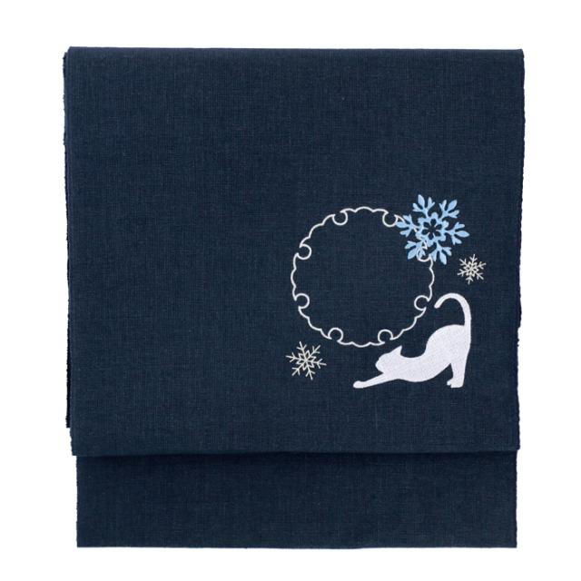 日本製 名古屋帯 麻 刺繍入り) お仕立て上がり洗える名古屋帯