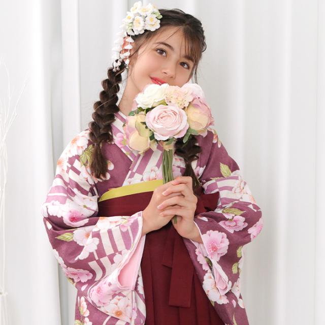 袴セット 卒業式 小学生 4点セット(着物/袴/帯/長襦袢) 卒服二尺袖着物 袴4点セット 華やか B ジュニア 袴セット 卒業式 小学生 袴 セット