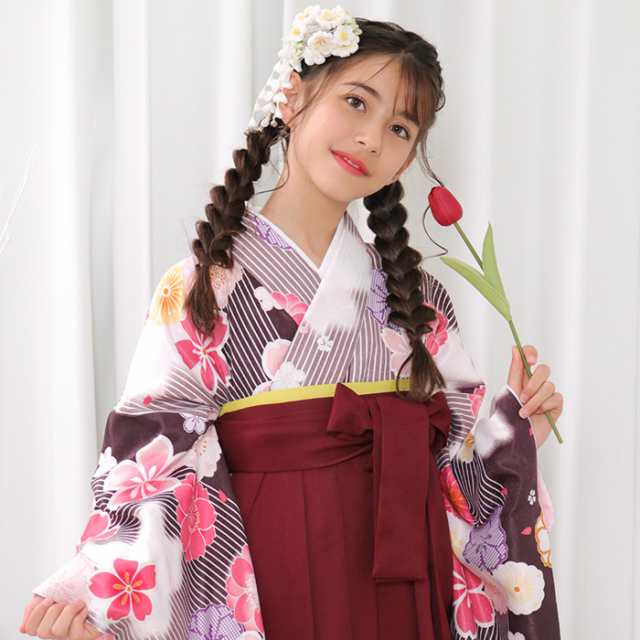 【最安値挑戦】 ポリエステル着物 2尺袖 袴用 躾糸付き（キッズ簡単着付け袴 菊 着物・浴衣