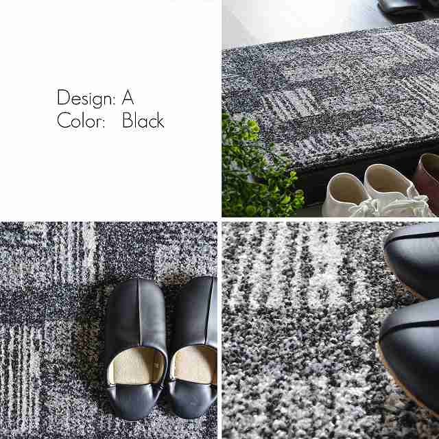 【色: ウェーブ ブラック】ＲＵＧＳ‐ＦＡＣＴＯＲＹ 玄関マット 室内 ウィルト