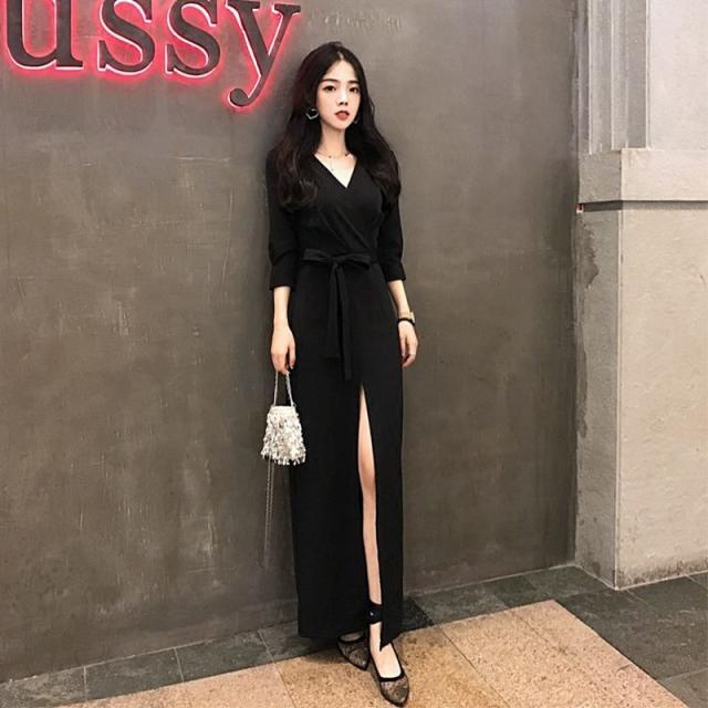 パーティードレス セクシー カシュクール ウエストリボン ワンピース マキシ丈 長袖 結婚式のお呼ばれ40代フォーマルワンピース 結婚式のの通販はau Pay マーケット Dress Box