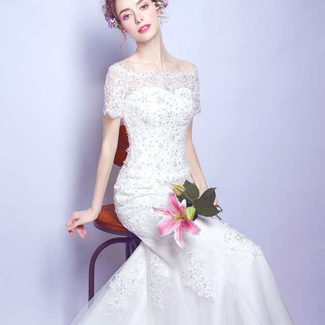 激安 大人気 オフショルダー マーメイドライン ウェディングドレス 二次会 花嫁 ウェディングドレス 二次会 マキシ ワンピ 白ワンピース の通販はau Pay マーケット Dress Box