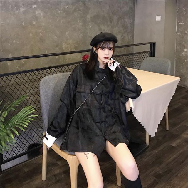 大人気 シャツ 長袖 チャイナ風 シャツ レディーストップス 長袖 ロゴ チャイナ服 大きいサイズ ロング トップス 可愛い 大きめ ゆる ダの通販はau Pay マーケット Dress Box