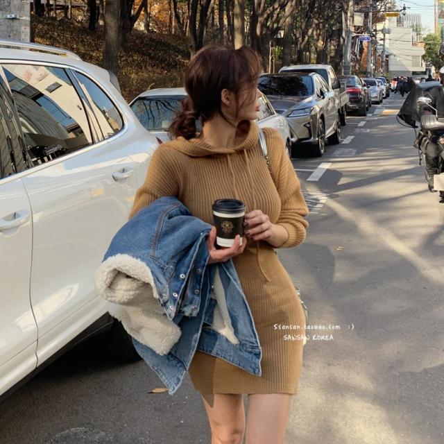 ニットワンピース 秋冬 ミニ丈 ショート丈 長袖 タイト リブニット Xライン 体型カバー 大きいサイズ ベージュ ブラック 30代 40代 きれの通販はau Wowma Dress Box