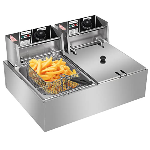 Electric Deep Fryer w/Basket & Lid%ｶﾝﾏ% Countertop Kitchen Frying Mach(中古品)