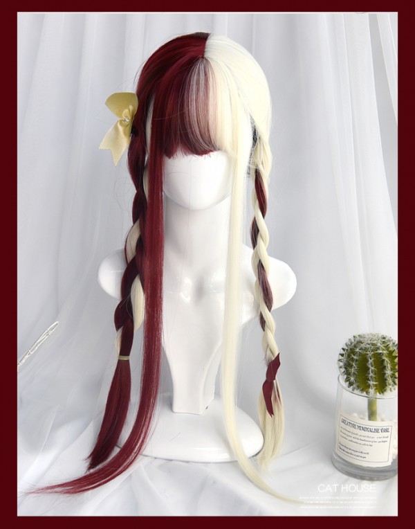 ロリータ風オシャレウィッグ ブラック＋ホワイト（黒＋白） コスプレ用 