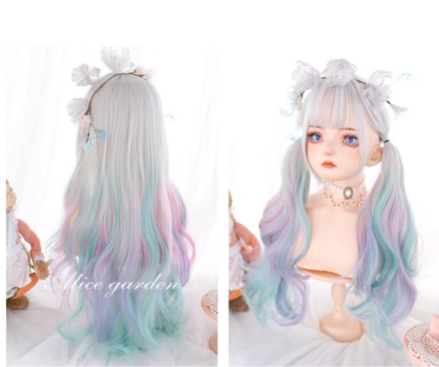 フルウィッグ ウィッグ Wig カツラ コスプレ ロング ライトグレー パープル ピンク ウィッグ ロリータ ゆるウェーブ グラデーション Zjjfの通販はau Pay マーケット Hikari Shop