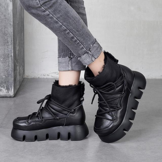 厚底ブーツ 本革ブーツ レディース ショートブーツ 本革 厚底 裏起毛 レースアップ 防寒 あったか 秋 冬 Cxz14の通販はau Pay マーケット Hikari Shop