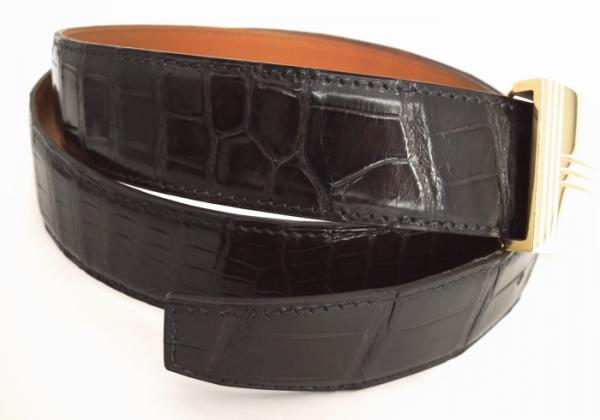 エルメス デパール クロコダイル ベルト 95cm グリザード GP 黒