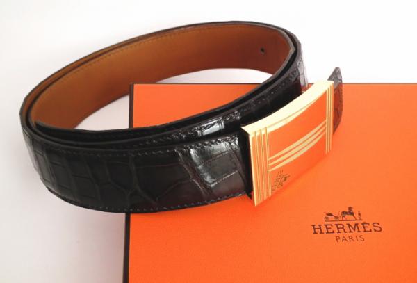 エルメス　デパール　クロコダイル　ベルト　95ｃｍ　グリザード　ＧＰ　黒　紳士用　ポロサ エルメス デパール クロコダイル ベルト 95cm グリザード GP 黒
