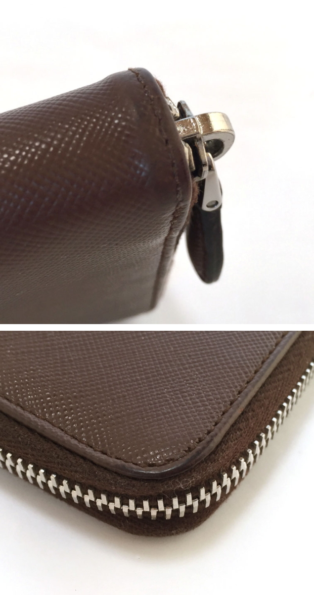 カード付 プラダ 長財布 メンズ ラウンドファスナー 財布 ブラウン  