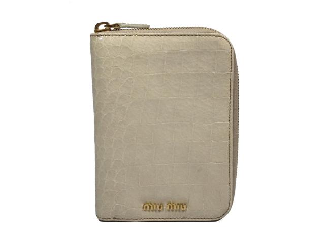 ミュウミュウ 手帳カバー クロコ 型押し アイボリー レザー システム手帳 手帳 レディース 美品 ｍｉｕｍｉｕ 型押しレザー ラウンドファの通販はau Pay マーケット ブランディール