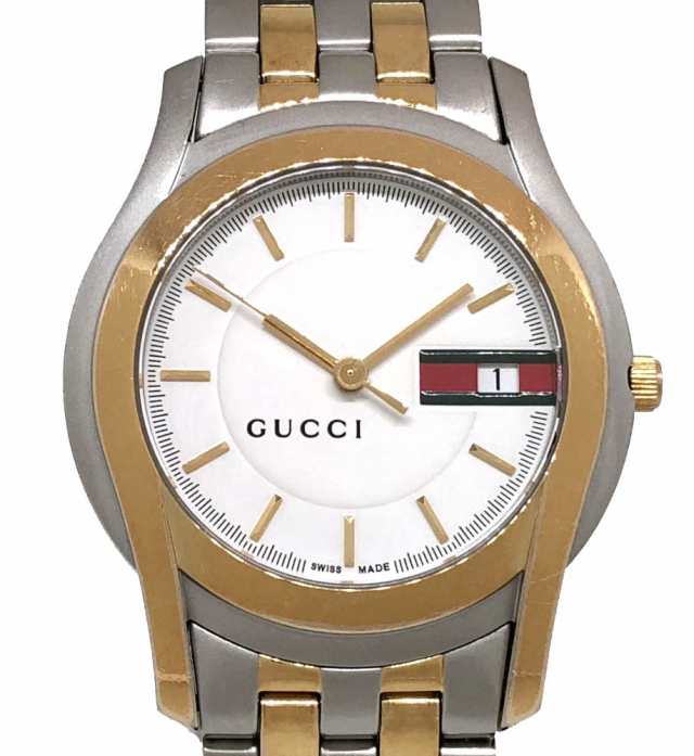 グッチ 時計 5500m コンビ Ss Gp Ya 白文字盤 シルバー ゴールド Gucci 紳士用 メンズ シェリーカラー Qz 電池式 腕時計の通販はau Pay マーケット ブランディール