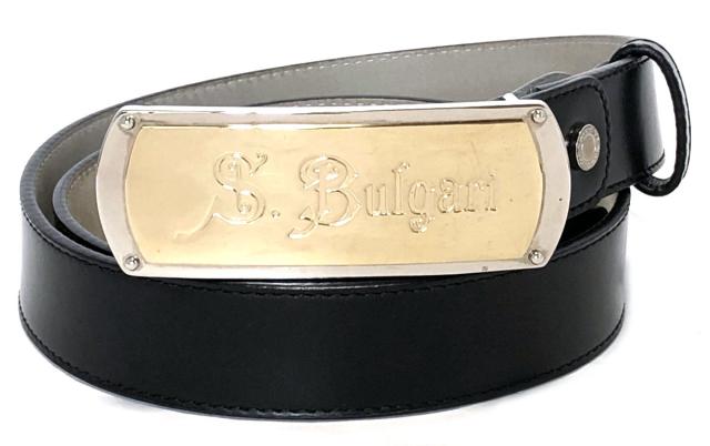 ブルガリ ベルト ゴールド×シルバー 最大約 93ｃｍ　バックル ソティリオ ブルガリ 32490 レザー ブラック 黒 BVLGARI 【中古】