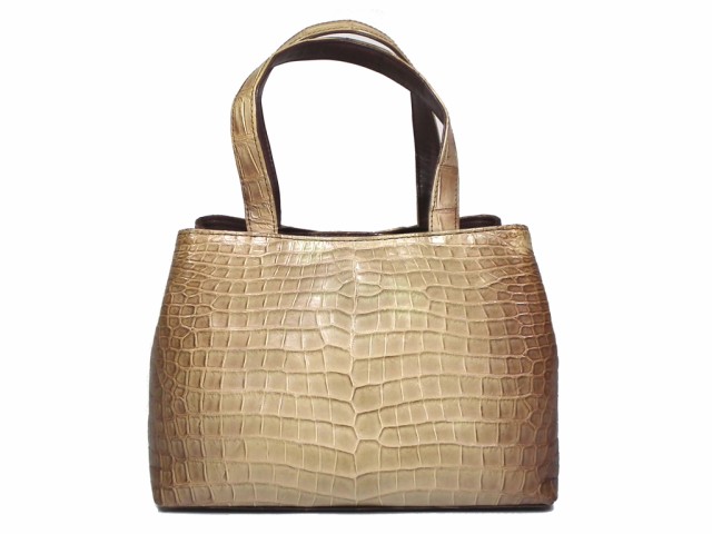 ハンドバッグ クロコダイル ノンブランド トートバッグ ベージュ ブラウン グラデーション ヒマラヤ 鰐革 レザー クロコレザー レディー の通販は