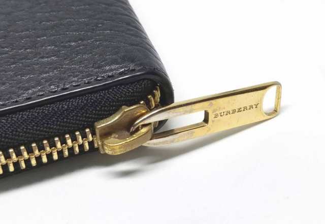 バーバリー 長財布 レザー ブラック ラウンドファスナー 財布 型押し ロゴ ゴールド メンズ レディース BURBERRY 【中古】｜au PAY  マーケット