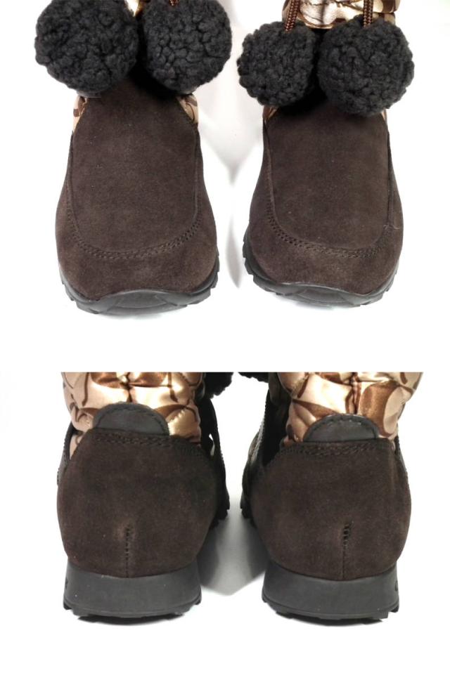新品同様 コーチ シグネチャー ボンボン 靴 ブーツ ブラウン スエード キルト 5B　22.0ｃｍ レディース 女性用 COACH 【中古】