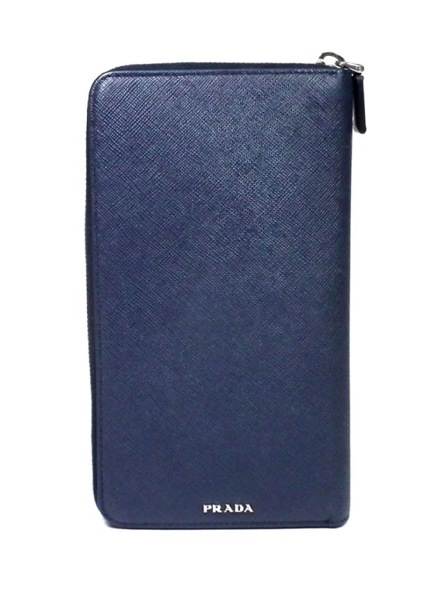 プラダ 長財布 ラウンドファスナー レーシングカー サフィアーノ 型押し レザー ネイビー オーガナイザー 濃紺 ジッピー PRADA
