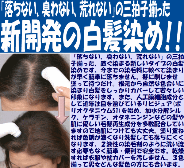 落ちない におわない 荒れない 新開発白髪染め トミーリッチ ワンタッチヘアカラー３色セット ヘアカラー 白髪 白髪染めの通販はau Pay マーケット Silkysistershop
